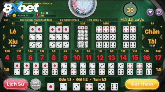 Tài xỉu 8xbet đa dạng lựa chọn cược cho trải nghiệm phong phú